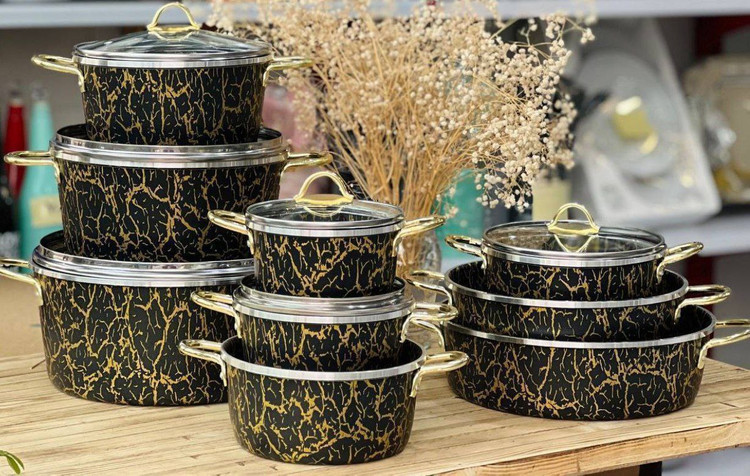 سرویس قابلمه 15پارچه خالص طرح چدن فورج کوشا(طرح سنگ)